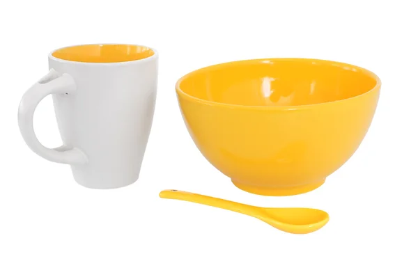 Breakfast set in yellow — Stock Photo, Image