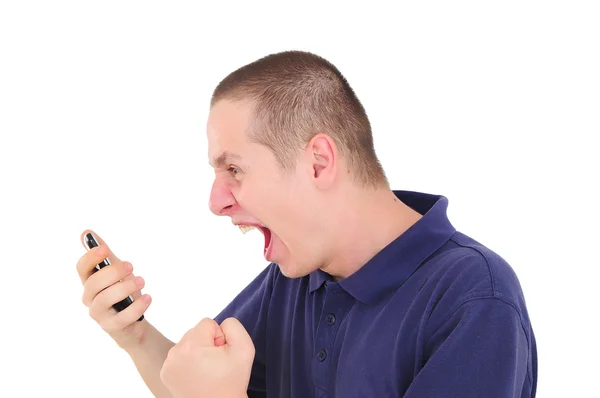 Mladík křičel do telefonu — Stock fotografie
