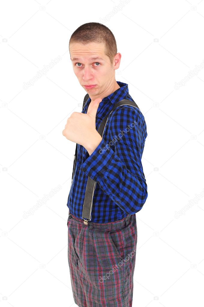 Young goofy man giving thumbs up