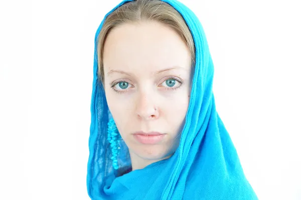 stock image Young woman with turquoise scarf