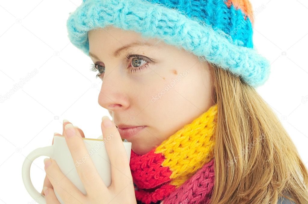 Winter girl with cup