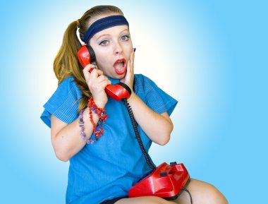 Eighties style teen girl talking on the phone clipart