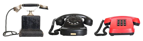Trzy telefony vintage na białym tle — Zdjęcie stockowe