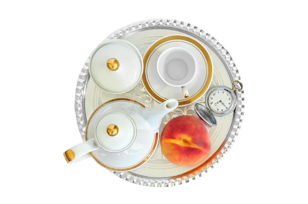 Conjunto de café, appricot e relógio de bolso — Fotografia de Stock