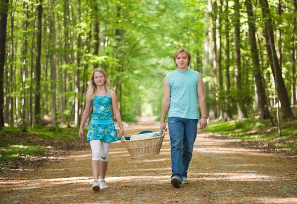 Due adolescenti che vanno al picnic — Foto Stock