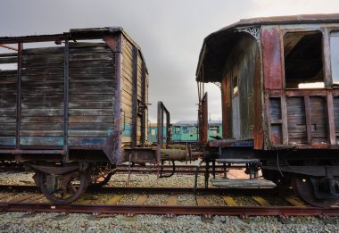 Abandoned railroad carriages clipart