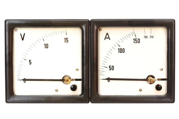 Régi ampermérő és a Feszültségmérő — Stock Fotó
