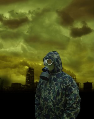 Man in anti-gas mask clipart