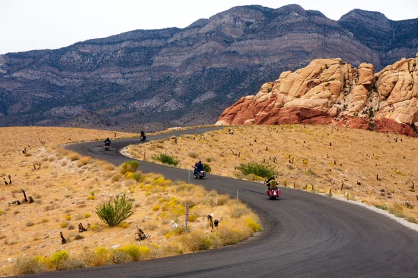 在沙漠公路上的电单车司机 — 图库照片