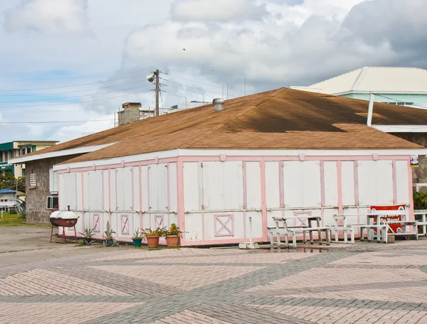 Vecchio edificio rosa e bianco sotto il cielo tropicale — Foto Stock