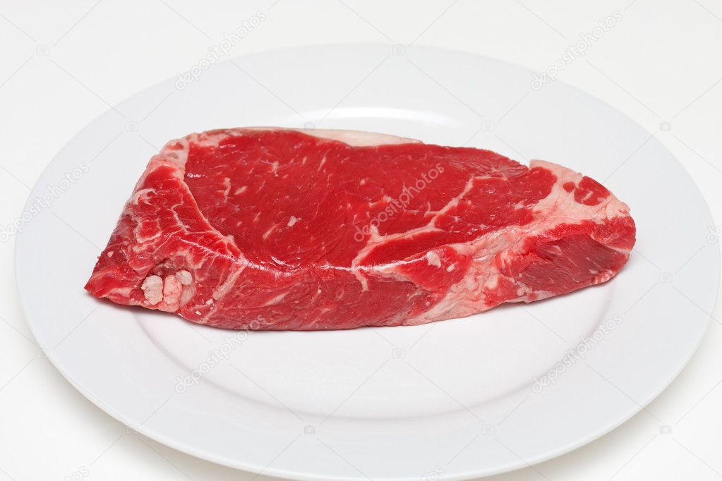 Fresh Strip Steak on a White Plate