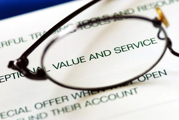 Focus on Value and Service isolated on blue — Stock Photo, Image