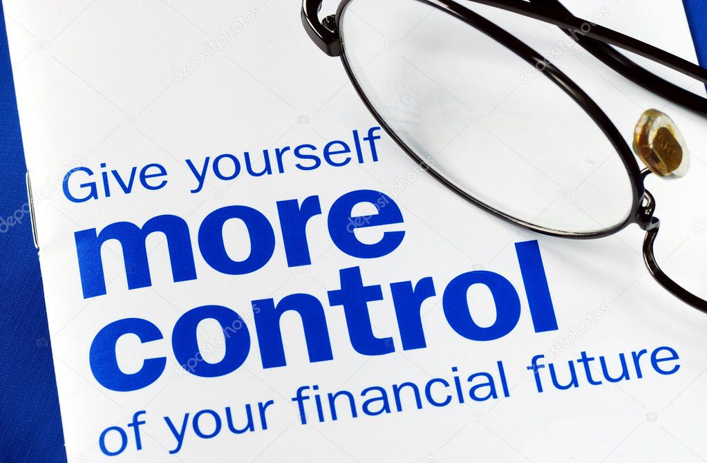 Focus on and take control of your financial future isolated on blue