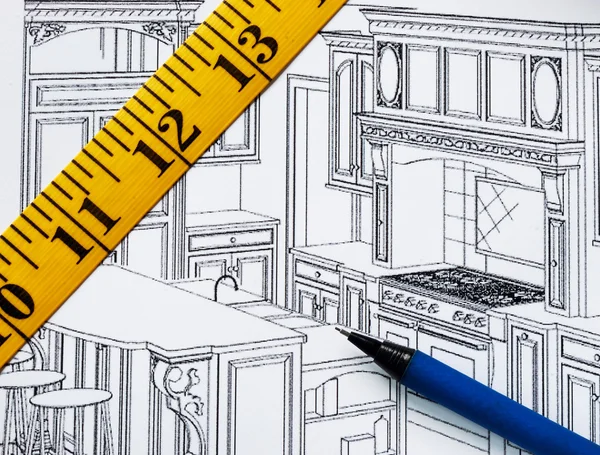 Planung einer Renovierung in der Küche mit Grundriss — Stockfoto