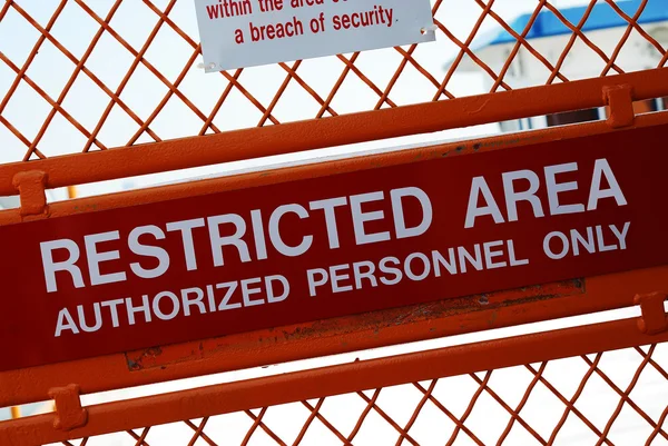 stock image A security sign outside a restricted area