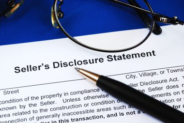 Sign the seller disclosure statement in a real estate transaction clipart