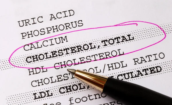 专注于更好的健康的血液测试报告概念中的胆固醇 — 图库照片