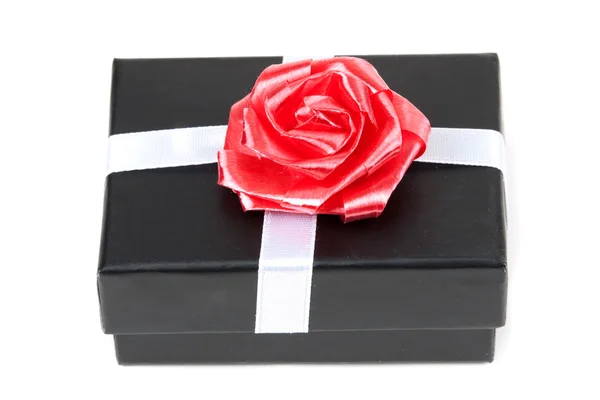 Black gift box with bow — Stock Photo, Image