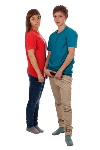 Coppia di adolescenti in abiti a colori — Foto Stock
