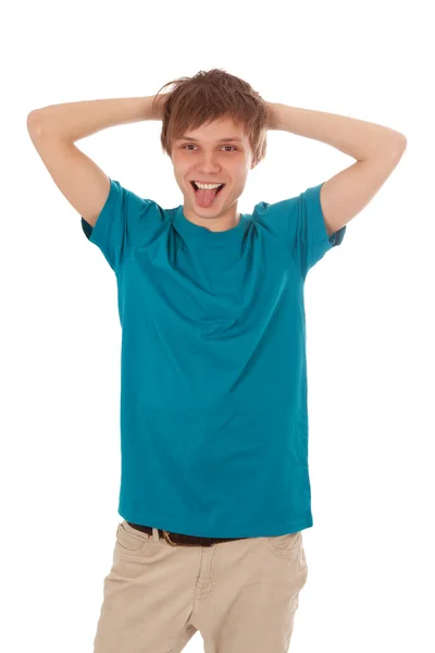 Young guy shows language — Stock Photo, Image
