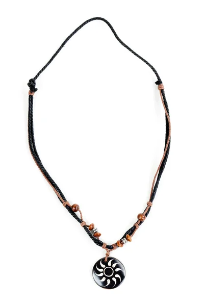 Ethnische Halskette mit schwarzer Kordel — Stockfoto