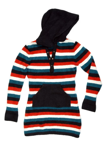 Warm striped ladies jacket with hood — Stock Photo, Image