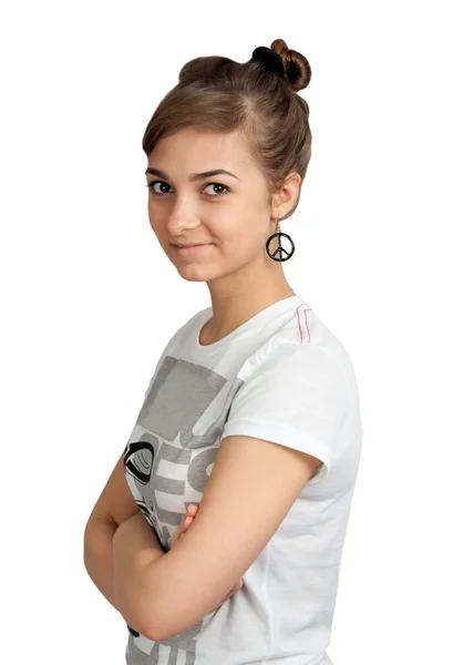 Portrait of a girl in a pacifist earrings — Stock Photo, Image