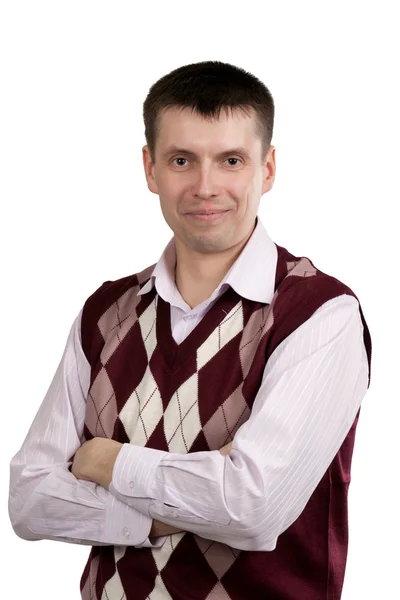 Retrato de um homem com um colete xadrez e camisa — Fotografia de Stock