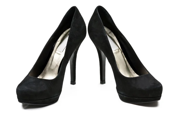 Ζευγάρι ψηλοτάκουνες μαύρες σουέντ Γυναικεία παπούτσια — Φωτογραφία Αρχείου
