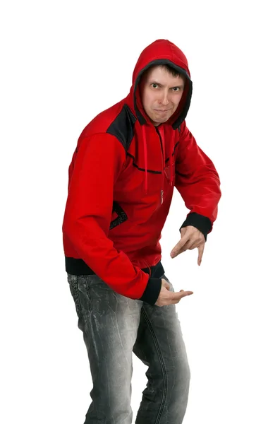 Молодой рэппер в красном свитере — стоковое фото