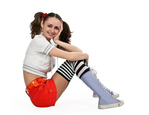 Chica en calcetines a rayas — Foto de Stock