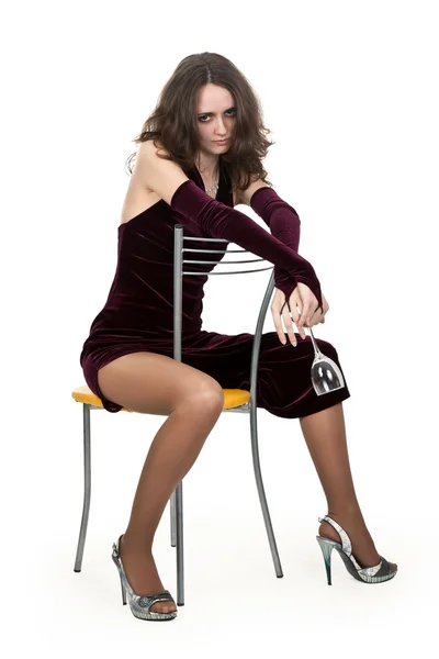Drunk girl on a chair — Stock Photo, Image