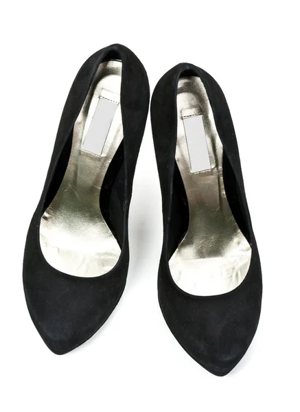 Пара чорних замшевих жіночих туфлів на високих підборах — стокове фото