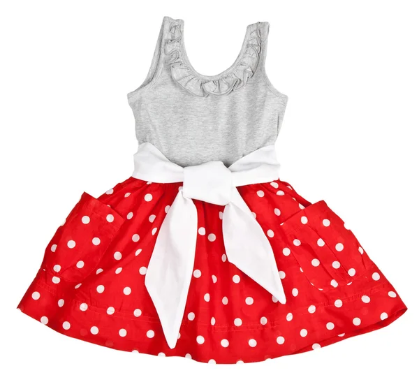 땡 땡이 무늬에서 빨간 아기 드레스 — 스톡 사진