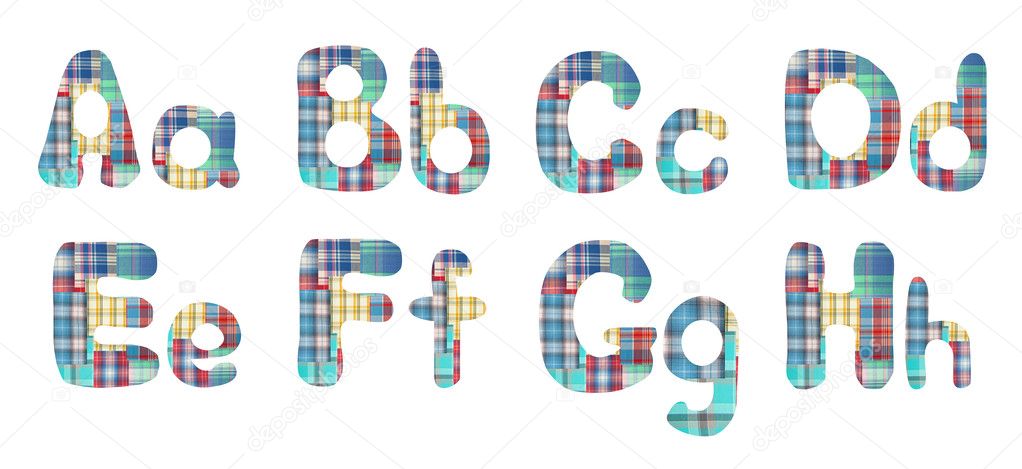 Collage alphabet letters A, B, C, D, E, F, G, H