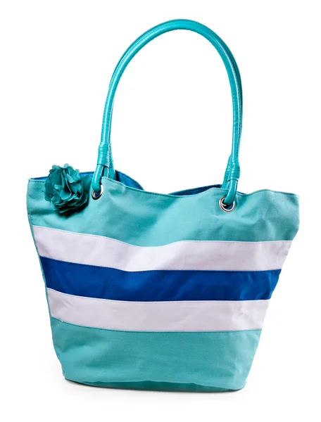 Turquoise striped beach bag — Stock Photo, Image