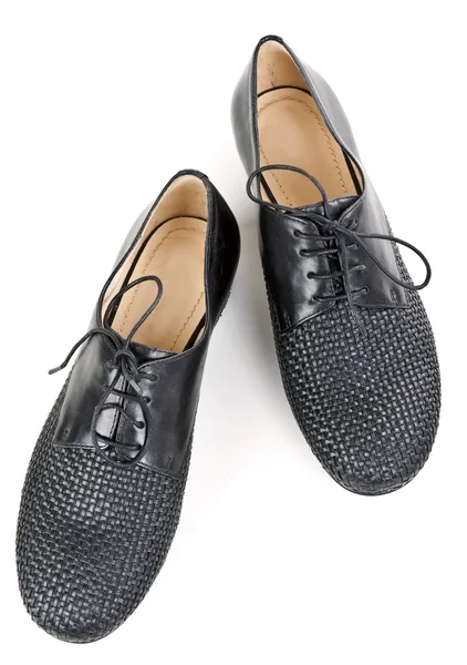 Stylový pár černé kožené boty — Stock fotografie