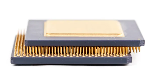 Twee oude processor met de gouden contactpersoon — Stockfoto