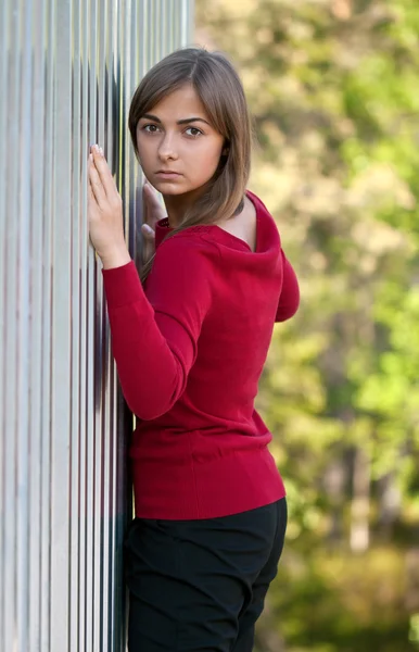 Krásná dívka v purpurových šatech — Stock fotografie
