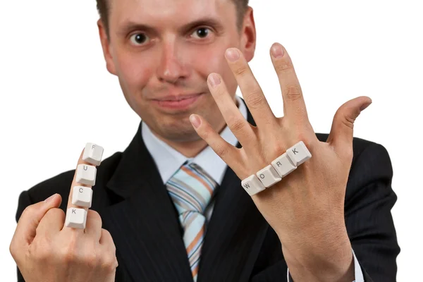 FUCK WORK inscription and of the keys in the hands — Stock Photo, Image