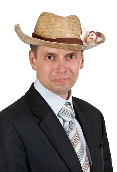 Hombre de negocios guapo con sombrero de paja —  Fotos de Stock