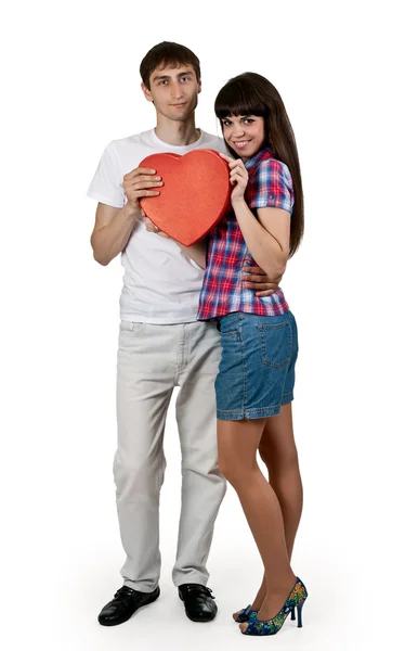 Ortrait of a beautiful pair of red cardboard heart — Stock Photo, Image