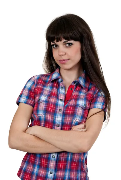 Retrato de uma menina em uma camisa vermelha verificada — Fotografia de Stock