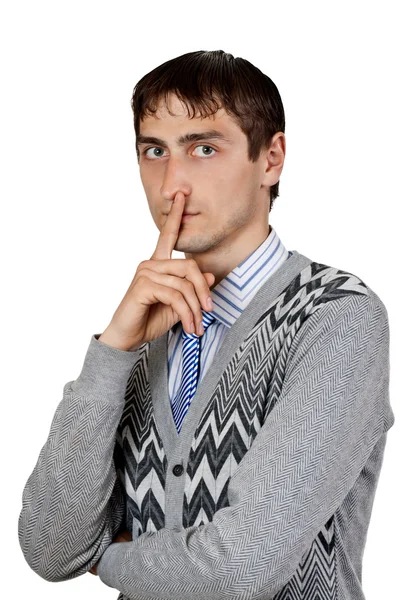 Csendes ember mutatja az ujját — Stock Fotó