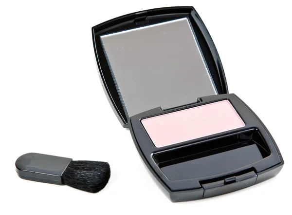 Cosmetic set rouge with mirror and brush — Stock Photo, Image