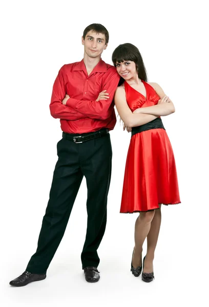 Man and woman in a red dress — Stock Photo, Image
