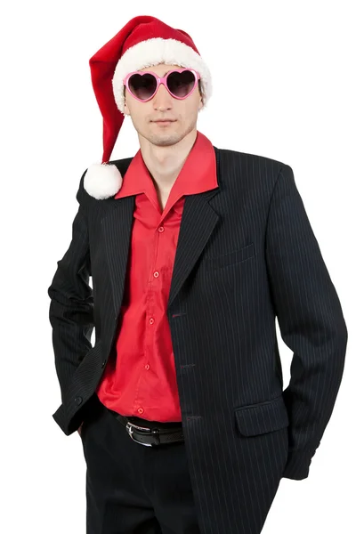 圣诞老人帽子和墨镜的商人 — 图库照片