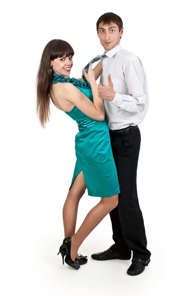 Chica sostiene a un hombre de negocios en corbata —  Fotos de Stock