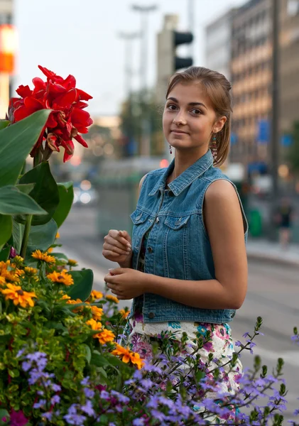 Portrait of a girl in a denim — Stock Photo, Image