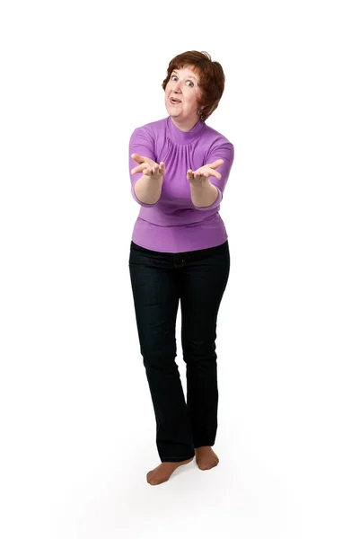 stock image Middle-aged woman in a purple jacket